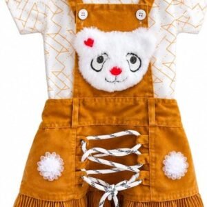 Kids mustard teddy corduroy dungaree set front
