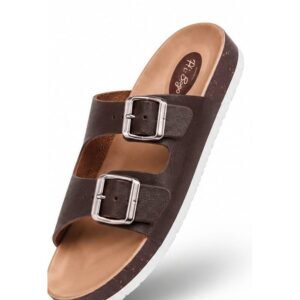Men brown double buckle slider sandal