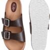Men brown double buckle slider sandal