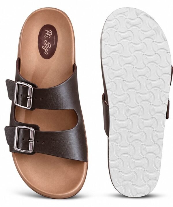 Men brown double buckle slider sandal