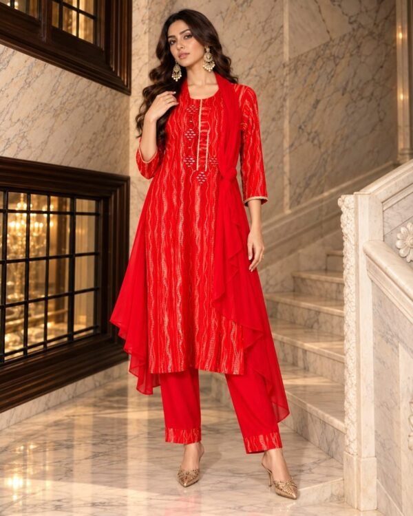 red lehriya kurta set 1