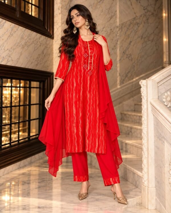 red lehriya kurta set 2