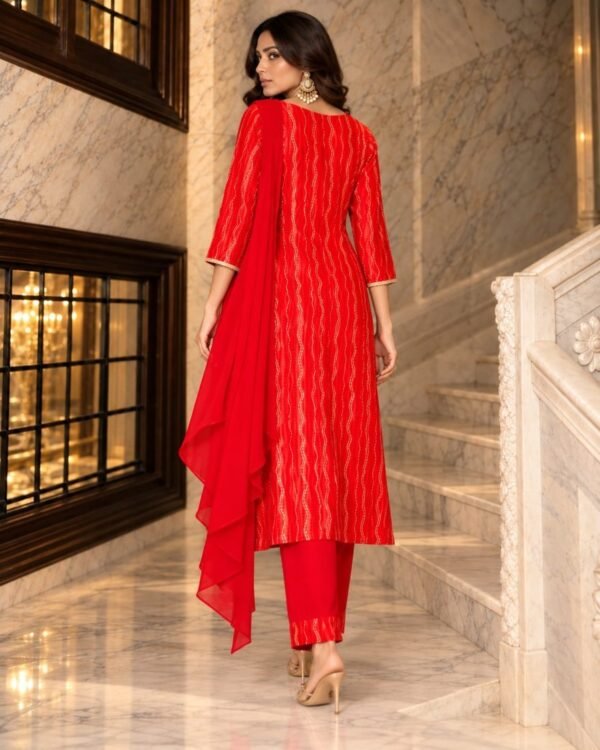 red lehriya kurta set 3